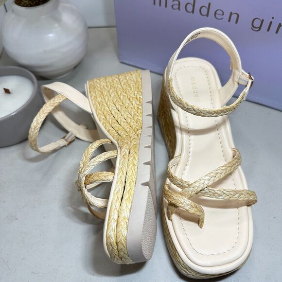 Madden Girl Vault Raffia Wedge Espadrille Sandals Cream Women's 8.5M Cushioned - Picture 8 of 13
